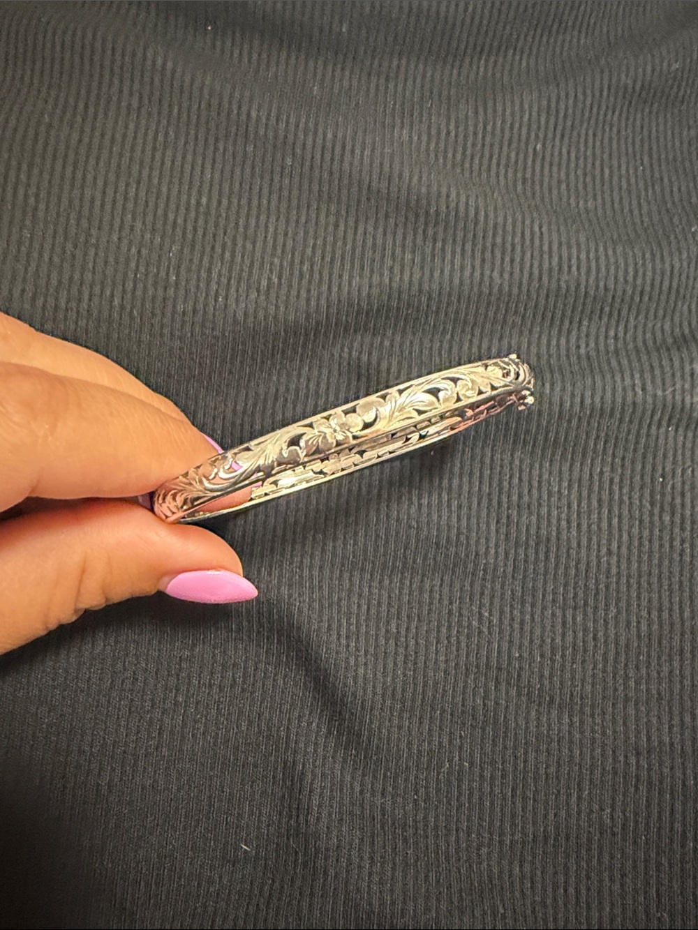 Sterling silver 925 made in Hawaii Floral Engraved Bangle Bracelet Women